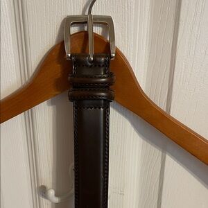 Dark Brown Leather Belt with Silver Buckle Size 46